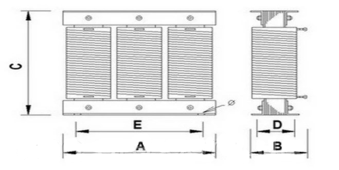 Схема габаритных размеров дросселя РК-0525